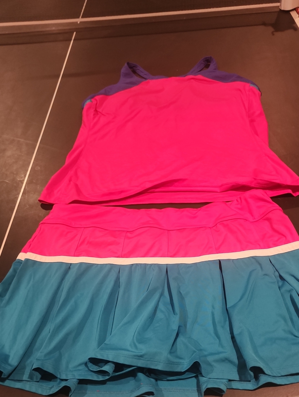 FILA Colorblock Athletic Top and Skirt Set in Hot Pink & Teal